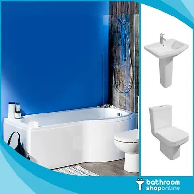 P Shaped Bathroom Suite 1700mm Bath Modern Trim Basin & BTW Toilet  • £529.95