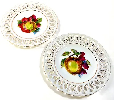 Ucagco Japan Ceramic Fruit Plates Reticulated 2 Lattice Edging Gold Trim READ! • $17.99