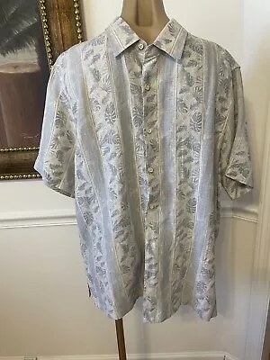 EXC Margaritaville Linen Silk Hawaiian Shirt Palm Leaves Beach Size L • $18