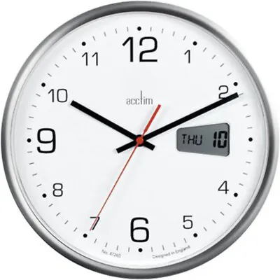 Acctim Kalendar Wall Clock With Digital Date 270mm Diameter Silver Frame 22367 • £23.11