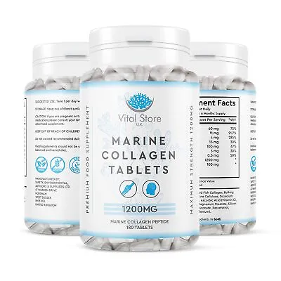 Marine Collagen Peptide Tablets 1200MG  6 Month Supply 180 High Strength Tablets • £19.99