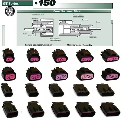 Delphi 23456-16 Pin GT150 Male Female Seal Connector Terminals 182022 GA • $6.99