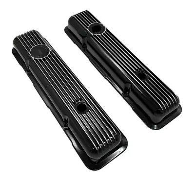 Pair OE LT1 Style Black Aluminum Valve Covers W/ Gaskets Small Block Chevy SBC • $244.99