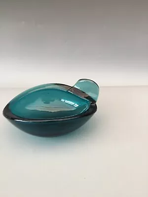 Vintage Murano Teal Glass Leaf Dish Bowl • £9.99