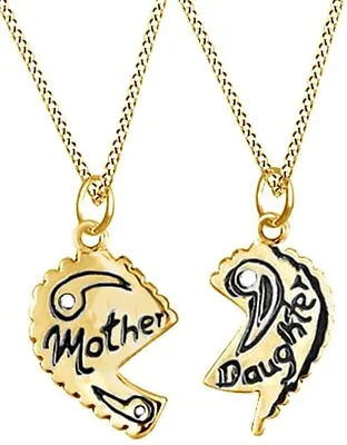 Mother Daughter Split Heart Pendant Necklace 14K Yellow Gold Plated Sterling • $134.37