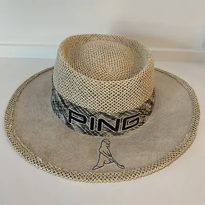 Vintage Rare Mr. Ping  Man  Made In USA Karsten White Straw Hat 7 3/8 - 7 1/2 • $64