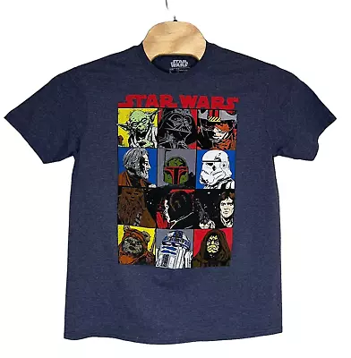 $11.40 • Buy Star Wars T-Shirt Mens L Blue Yoda Chewy Luke Ewok Han Vader Crewneck Graphic