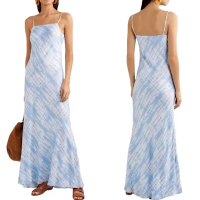$75 • Buy Staud July Light Blue White Tie Dye Twill Maxi Dress