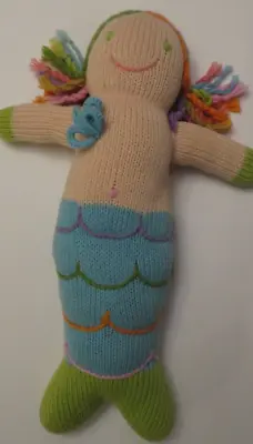 Blabla Plush Knit Mermaid Stuffed Doll Toy Pillow 14” Multicolored Hair Rainbow • $22.99