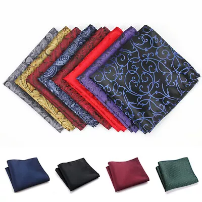 Mens Pocket Square Silk Paisley Handkerchief Floral Hanky Wedding Party 21Colors • £2.58