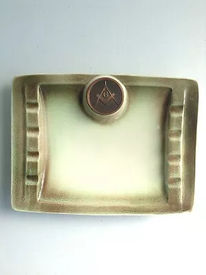 Vintage The Hyde Park Freemason Ceramic Masonic Ashtray Bronze FreeMason Symbol  • $145