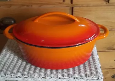 LE CREUSET ? French Cast Iron Enamel Casserole Dish Pot & Cover Volcanic Orange • £20