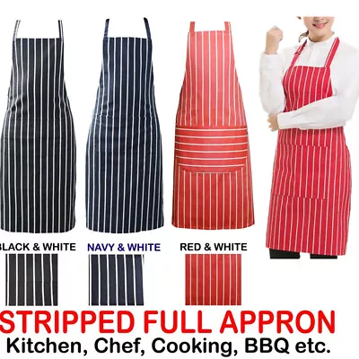 Striped Chef Aprons Check Cotton Butcher Cooking Kitchen Catering BBQ Bib Pocket • $9.99