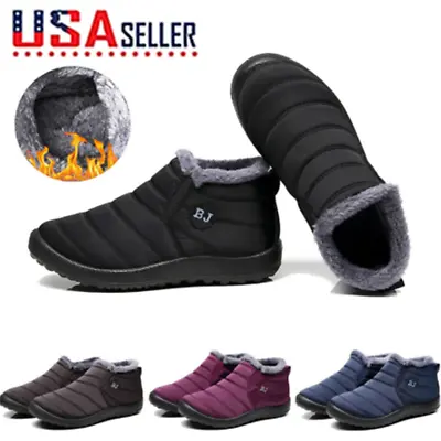 Mens Waterproof Womens Winter Snow Ankle Boots Fur Lined Slip On Outdoor Shoes • $23.99