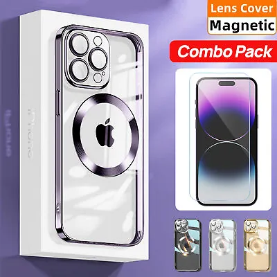 $9.95 • Buy F IPhone 14 13 12 11 Pro Max XS XR 8 7 Clear Plating Magnetic Luxury Case Cover