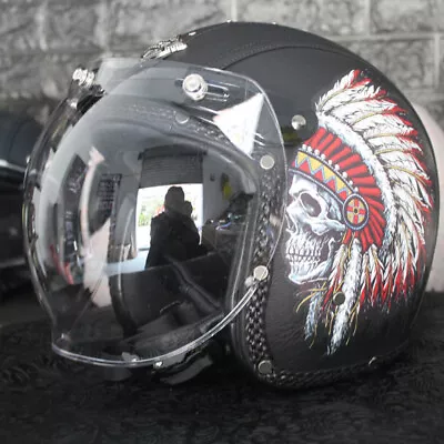 Open Face Motorcycle Helmet Vintage Leather Helmet Scooter Cruiser S/M/L/XL/XXL • $171.30