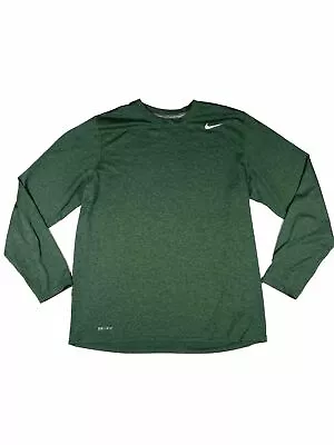 Nike Dri Fit Mens Shirt Large Green Wicking Stretch Long Sleeve Crew Neck Tee • $12.75