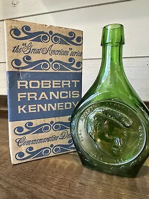 Wheaton Green Carnival Iridescent Glass Collectors Bottle Feat.  Bobby Kennedy • $20