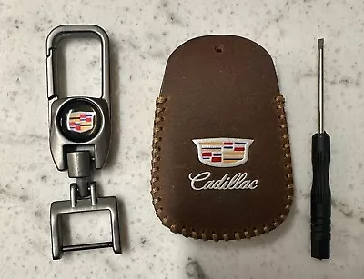 Leather Remote Key Fob Case Cover Shell Holder For Cadillac With Key Chain • $4.99