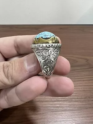 Natural Persian Turquoise Handmade 925 Sterling Silver Men Ring 20 Grams • $175