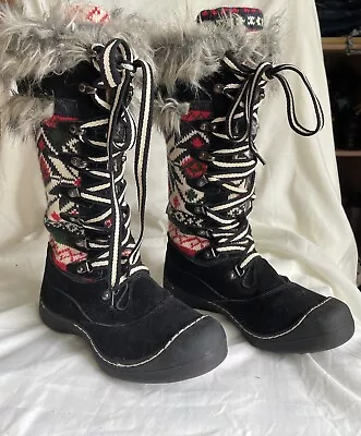 MukLuks ~ Women's Size 7 ~ Faux Fur Tall Nordic Winter Snow Boots ~ Black & Red • $45