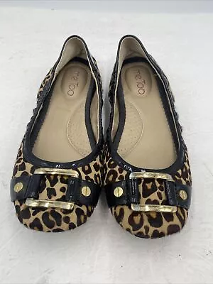 ME TOO LYSETTE9 Sz 6.5 Léopard Brown Black Leather Faux Fur  Buckke Ballet Flats • $12.99