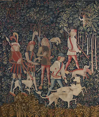 Magnificent Medieval Woven Tapestry Reproduction  The Hunters Gather RE376396 • $14.97