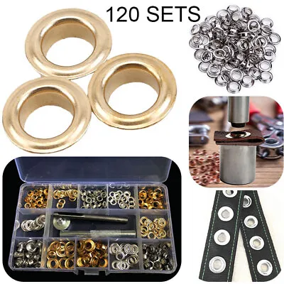 120 Set Metal Grommets Eyelets Tool Kit Set For Leather Canvas Clothes Useful • £10.99