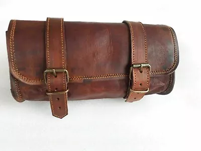 Brown Vintage Leather Tool Pouch Motorcycle Front Fork Storage Pouch Saddle Bag • $38.13