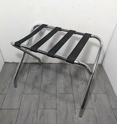 Folding Chrome Metal Hotel Suitcase Luggage Stand Rack With Straps MCM USA • $67.50