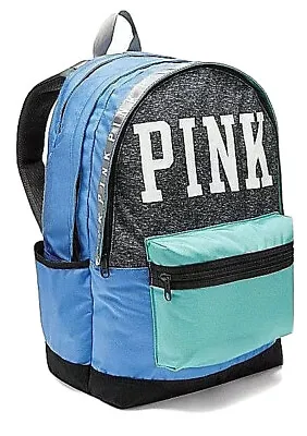 NEW! Victoria's Secret PINK Campus Backpack Full Size School Grey Marl Blue Mint • $47.98