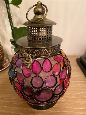 PIER 1 Imports Original GEMSTONE Moroccan CARAVAN LANTERN Round Outdoor CANDLE • $129.99