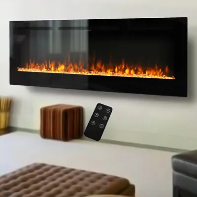 Electric Heater 40-100in LED Fireplace Media Wall Fire Insert/ Wall Mount/ Stand • £259.99