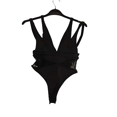 Nasty Gal Womens Bodysuit Black Midnight City Plunging Mesh Size 4 • £11.99