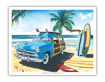 Old Friends - Retro Woodie On Beach With Surfboards By Scott Westmoreland • $12.98