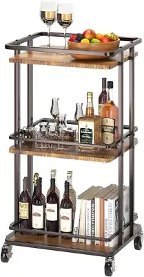 3-Tier Rolling Serving Bar Cart Wood And Metal Kitchen Island Storage Cart • $46.49