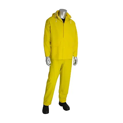 Heavy Duty Yellow Rain Suit 3pc–Waterproof Slicker - Size Medium • $29.99