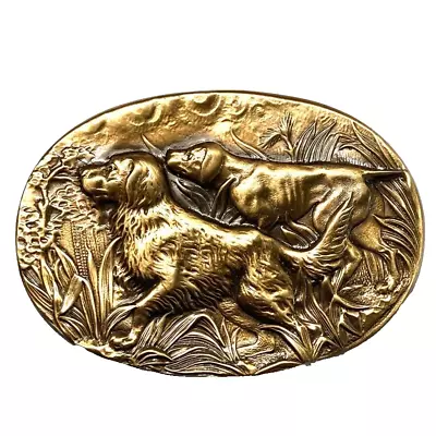 2-3/8  Gorgeous Large Oval Metal Button W 2 Pointer Dogs On The Hunt • $4.65