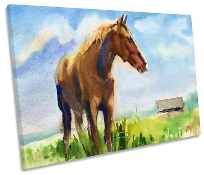 Horse Watercolours Repro Framed SINGLE CANVAS PRINT Wall Art • £79.99