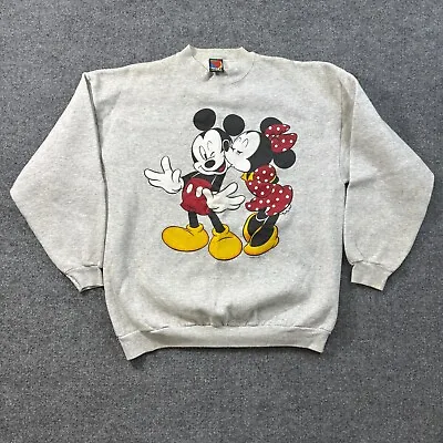 Vintage 90s Disney Mickey Mouse Christmas Sweatshirt Adult XL Minnie Kissing • $22.92