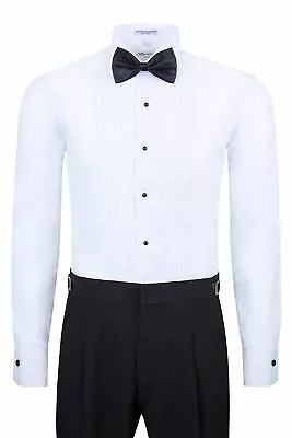 Berlioni Italy Men's Tuxedo Dress Shirt Wingtip Collar With Bow-Tie • $26.24