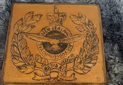 Vintage Hammered Copper Plaque New Zealand Royal Air Force By Geoff Friend • £5