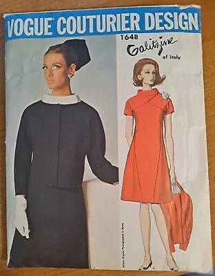 1960's Vintage Vogue Couturier Design 1648 Galitzine Of Italy Dress Jacket 12 • $15.99