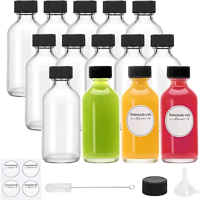 14Pcs 2Oz Small Clear Glass Bottles With Caps Mini Glass Juice Bottles For Potio • $15.28