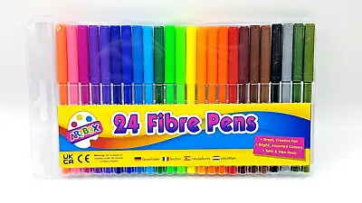 24 Felt Tip Fibre Pens Fine Fiber Tipped Drawing Markers Color Art Colored Pens • £3.25