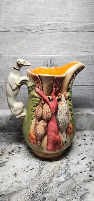 Majolica Hunting Pitcher /Wild Game Rabbit Pheasant Quail Signed & Dated 1972 • $40