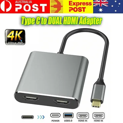 $25.79 • Buy Type C HDMI Adapter 4K USB C To Dual HDMI USB 3.0 PD Charge Port USB-C Converter