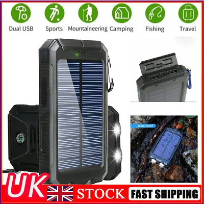 Solar Power Bank Waterproof 2 USB LED Battery Charger For Cell Phone IPhone UK • £13.22