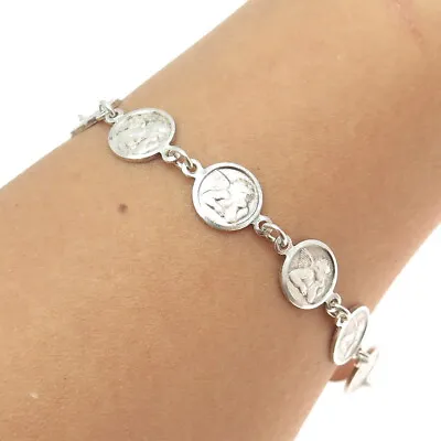 925 Sterling Silver Vintage Italy Raphael’s Angel Coin Link Bracelet 7.5  • $89.95