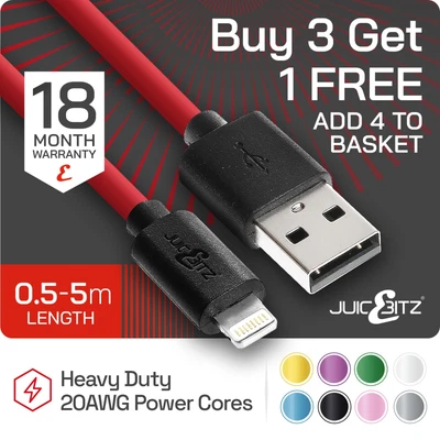 JuicEBitz® Heavy Duty USB Charger Cable For IPhone 14 13 12 11 XR XS 8 SE IPad • £8.49